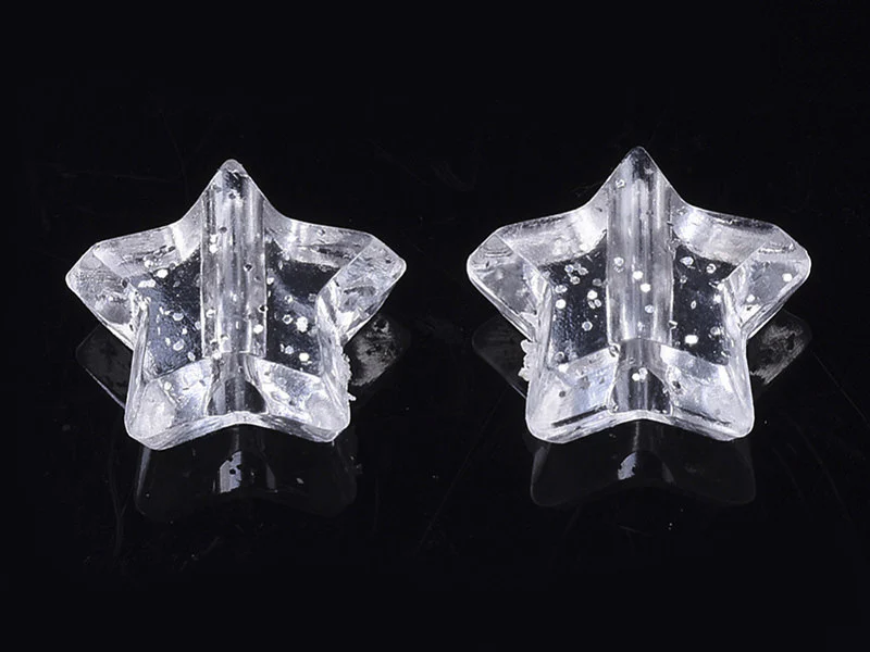 50 perles en plastique - étoiles transparentes à paillettes - 10 mm - Image 3