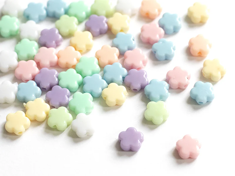 50 perles en plastique - fleurs simples pastelles - 9 mm - Image 5