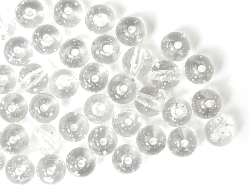 50 perles en plastique - ronde Ă paillettes - blanc - 7 mm