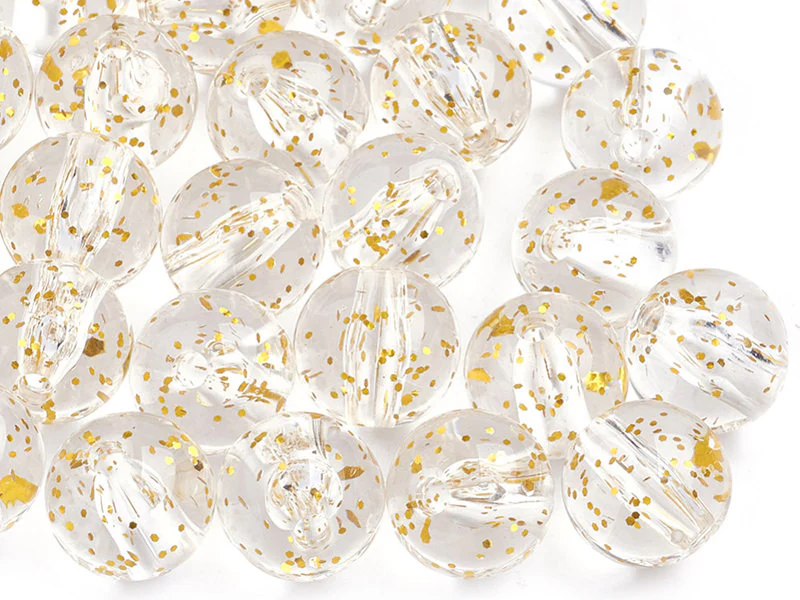 50 perles en plastique - ronde à paillettes - doré - 7 mm