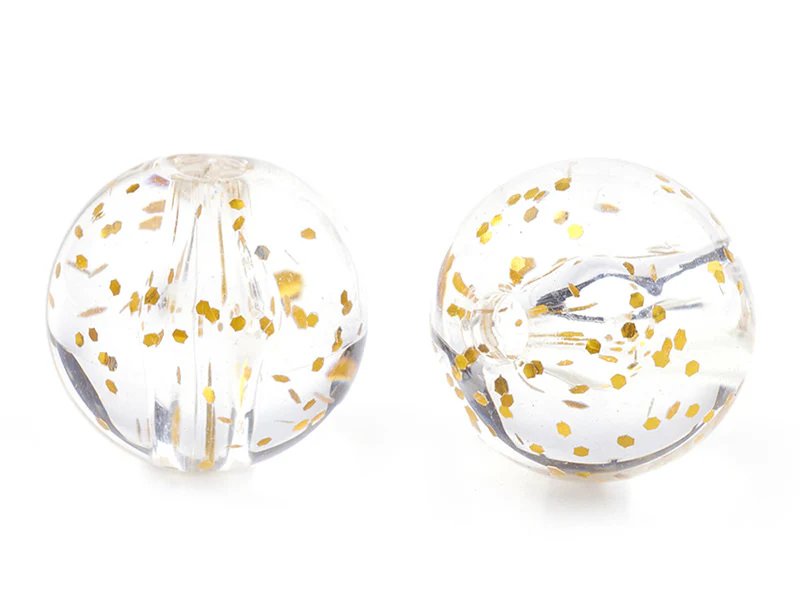 50 perles en plastique - ronde à paillettes - doré - 7 mm - Image 2