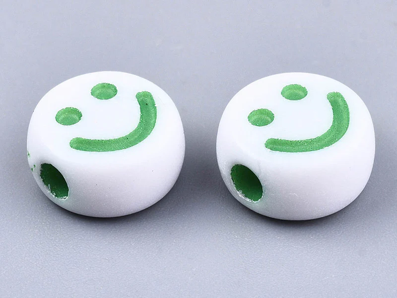20 perles en plastique rondes symbole sourire - blanc et multicolore - 7 mm - Image 3