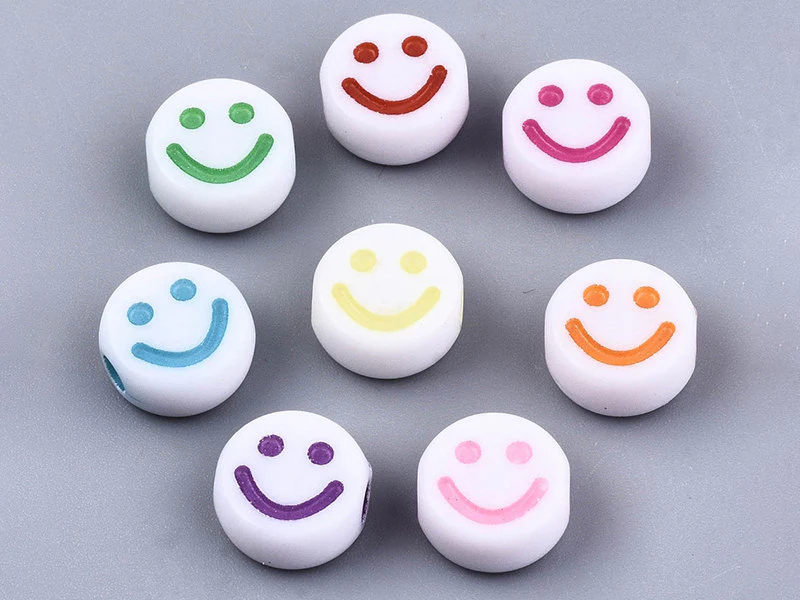 20 perles en plastique rondes symbole sourire - blanc et multicolore - 7 mm - Image 4