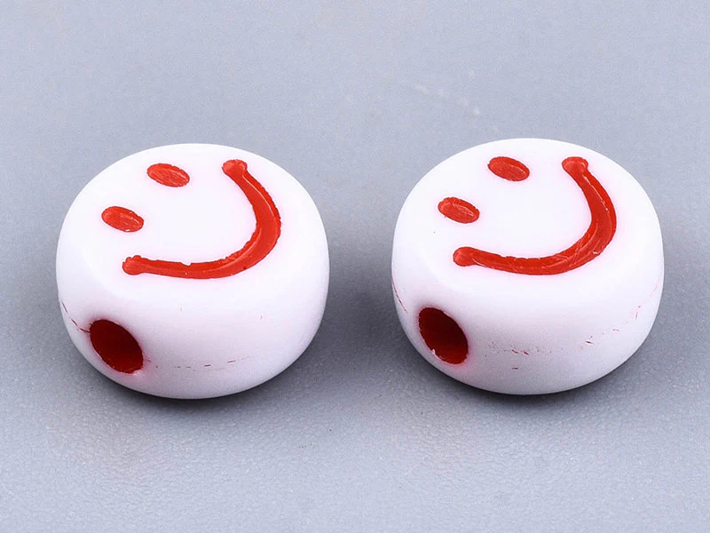 20 perles en plastique rondes symbole sourire - blanc et multicolore - 7 mm - Image 5