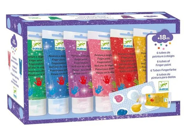 6 tubes de peinture Ă doigts - Paillettes - Djeco
