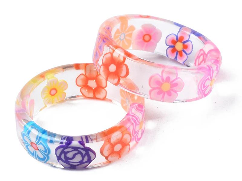 Bague en résine transparente - Fleur - Image 3