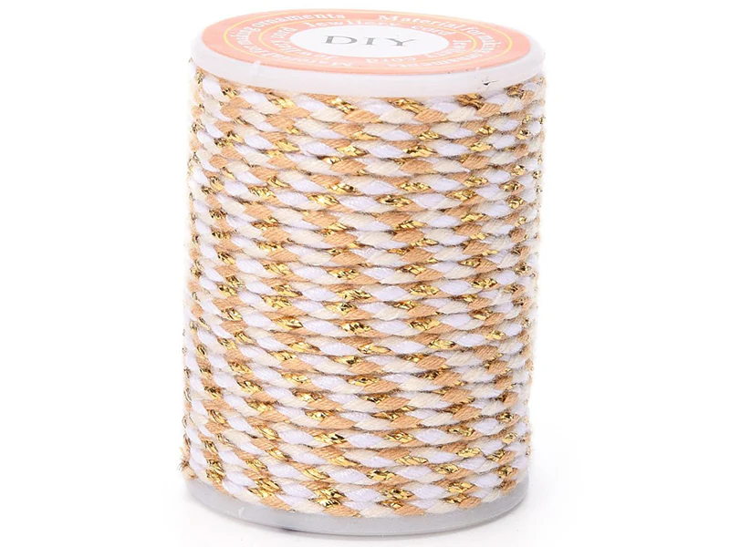 Bobine de 4 m de cordon en coton tressé - Blanc, beige, rose et doré