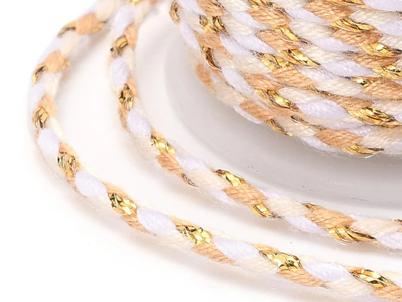 Bobine de 4 m de cordon en coton tressé - Blanc, beige, rose et doré - Image 3