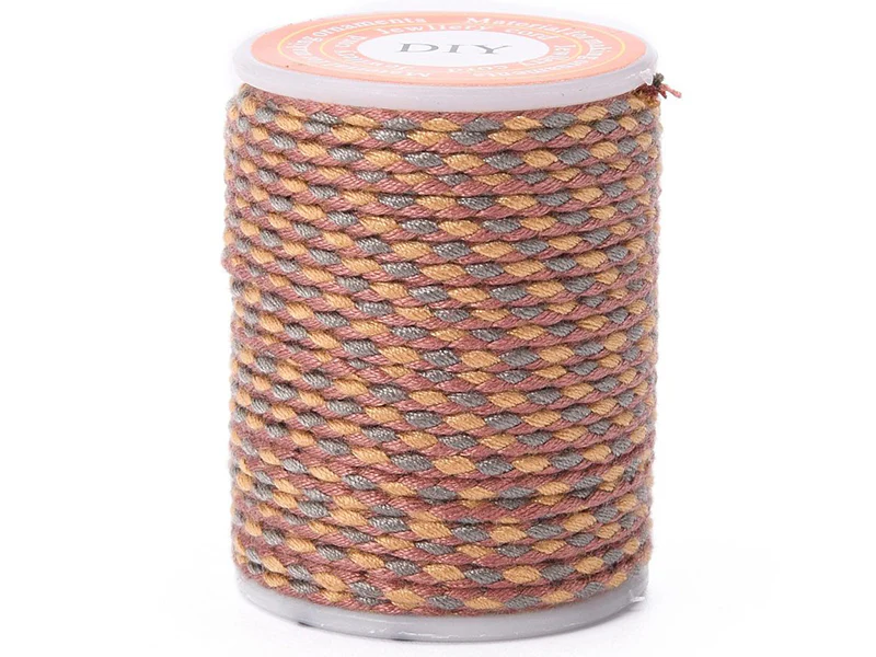 Bobine de 4 m de cordon en coton tressé - Bordeaux, orange et gris