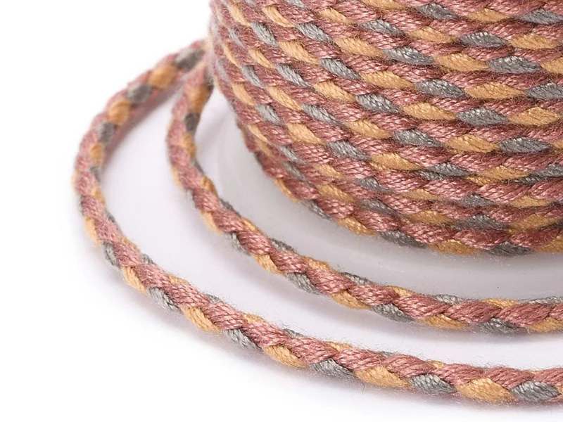 Bobine de 4 m de cordon en coton tressé - Bordeaux, orange et gris - Image 3