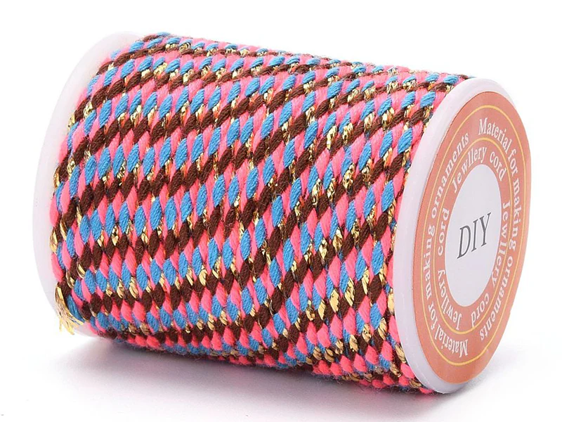 Bobine de 4m de cordon en coton tressé - Marron, rose, bleu et doré - Image 3