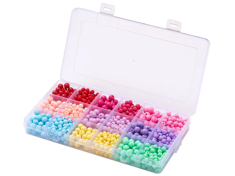 Boîte de 1000 perles rondes opaques en acrylique - 9 couleurs