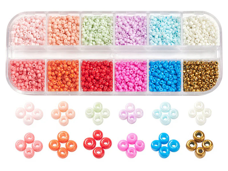 Boite de 12 couleurs estivales de perles de rocailles rondes - 2mm - 3000 pcs environ