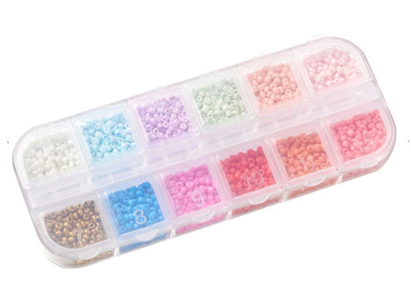 Boite de 12 couleurs estivales de perles de rocailles rondes - 2mm - 3000 pcs environ - Image 6