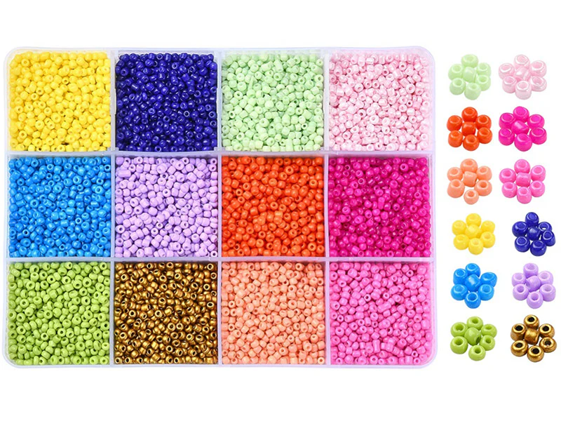 Boite de 12 couleurs pop de perles de rocailles rondes 12/0 - 2 mm - 15000 pcs