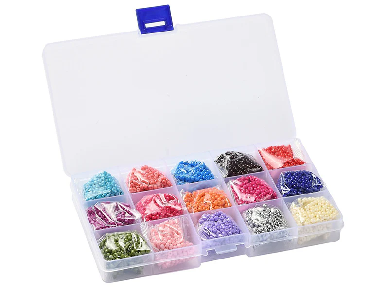 Boite de 15 couleurs variées de perles de rocailles rondes 8/0 - 3mm env. - Image 2