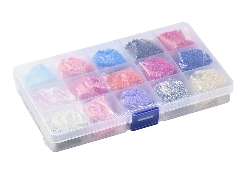 Boite de 15 couleurs variées de perles de rocailles rondes 8/0 - 3mm env. - Image 3
