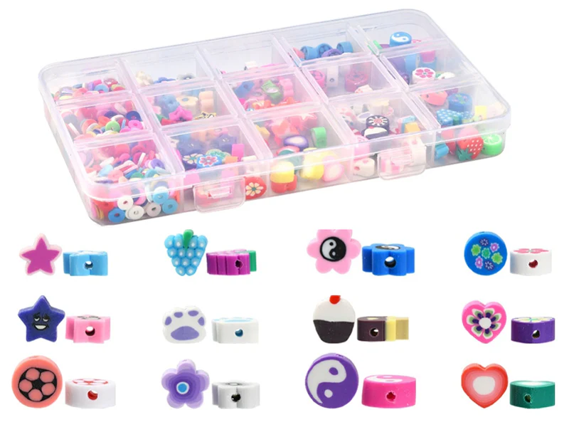 Boite de 15 styles de perles en pâte polymère - Multicolore - Image 4