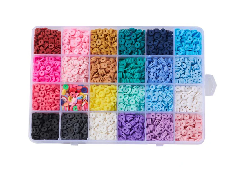 Boite de 24 couleurs de perles heishi - 6 mm