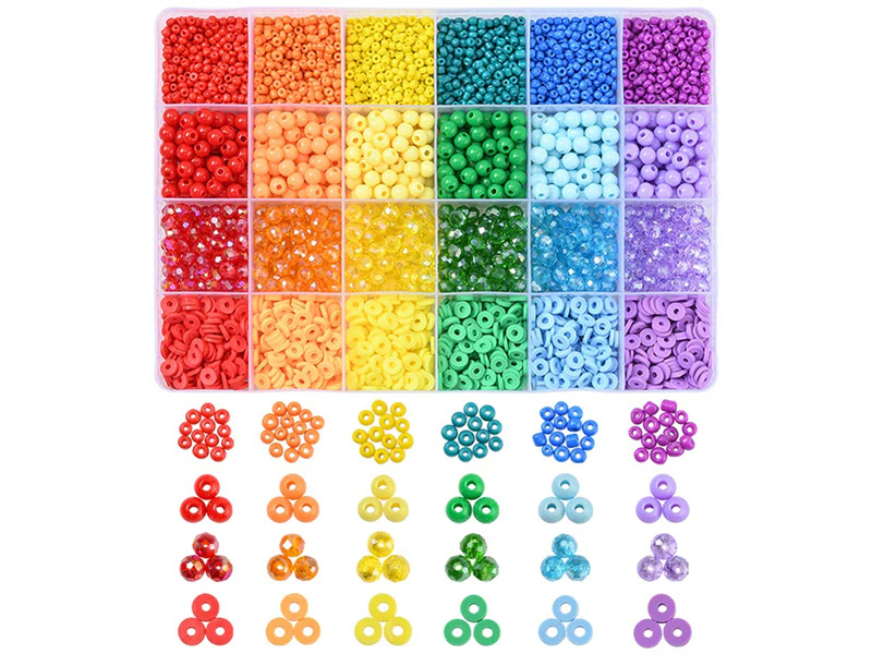 Boîte de 4300 perles variées : rocailles, plastique, heishi - 6 couleurs - Image 3