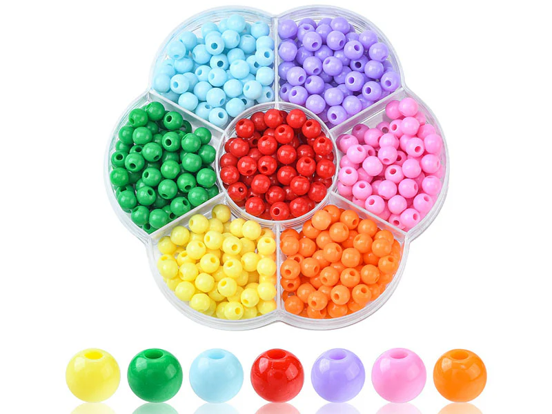 Boîte de 490 perles opaques rondes - 7 couleurs - 6 mm