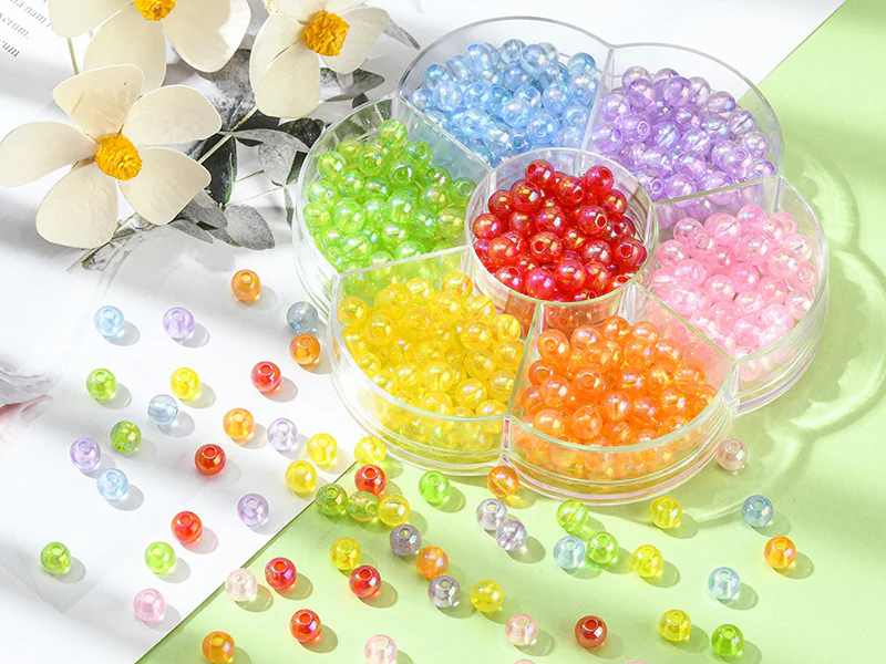 Boîte de 490 perles rondes transparentes en acrylique - 7 couleurs - 6 mm - Image 3