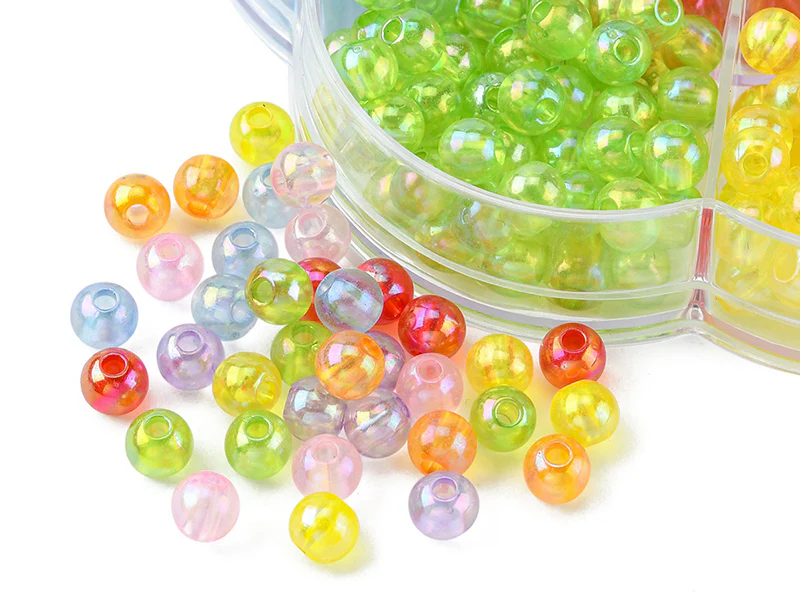 Boîte de 490 perles rondes transparentes en acrylique - 7 couleurs - 6 mm - Image 4