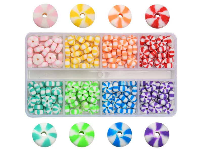 Boite de 8 couleurs de perles heishi épaisses rayées
