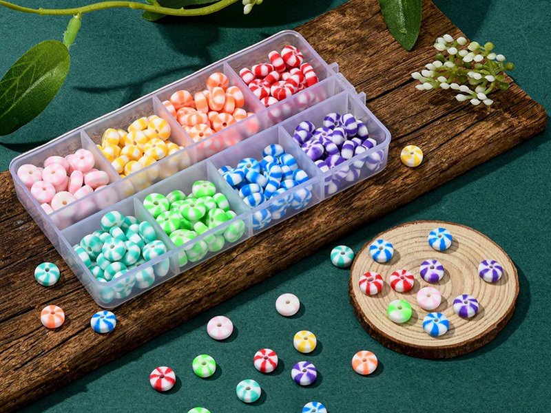 Boite de 8 couleurs de perles heishi épaisses rayées - Image 2