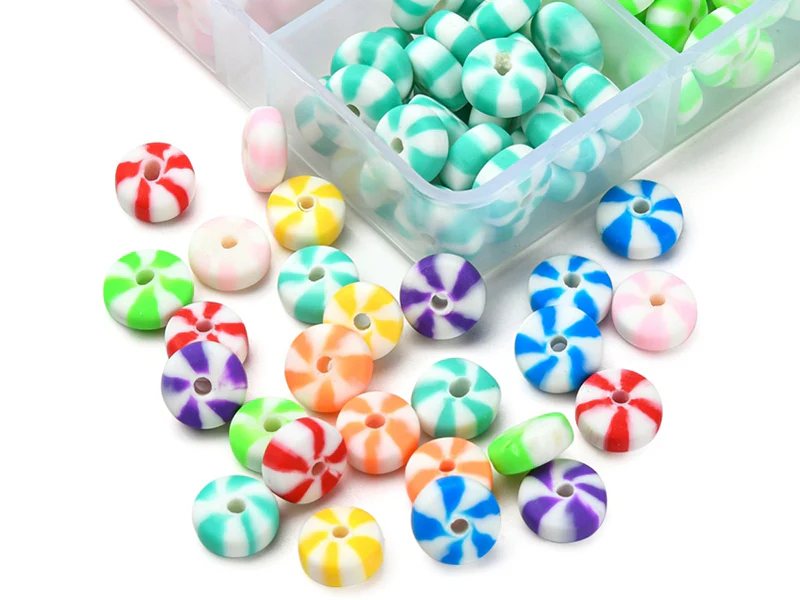 Boite de 8 couleurs de perles heishi épaisses rayées - Image 3