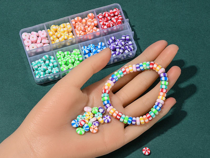 Boite de 8 couleurs de perles heishi épaisses rayées - Image 4