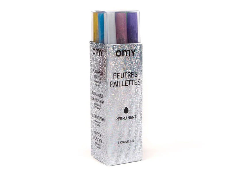 Boîte de 9 feutres pailletés permanents