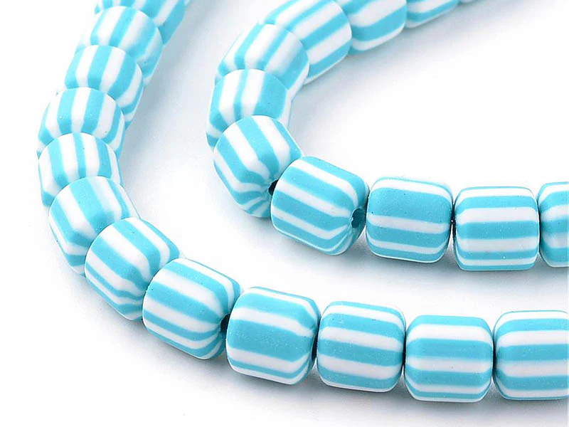 Boite de perles tubes Heishi 6 mm - rayé bleu turquoise - Image 2