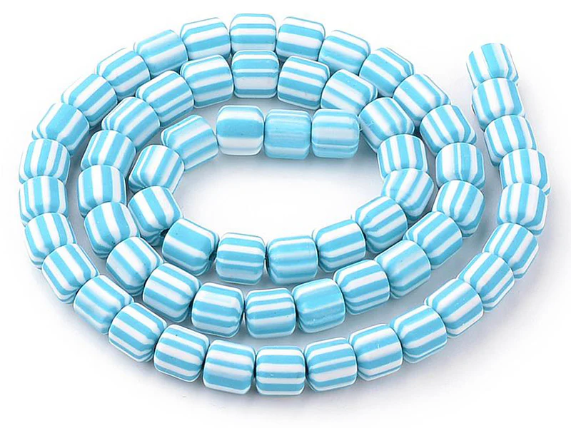 Boite de perles tubes Heishi 6 mm - rayé bleu turquoise - Image 3