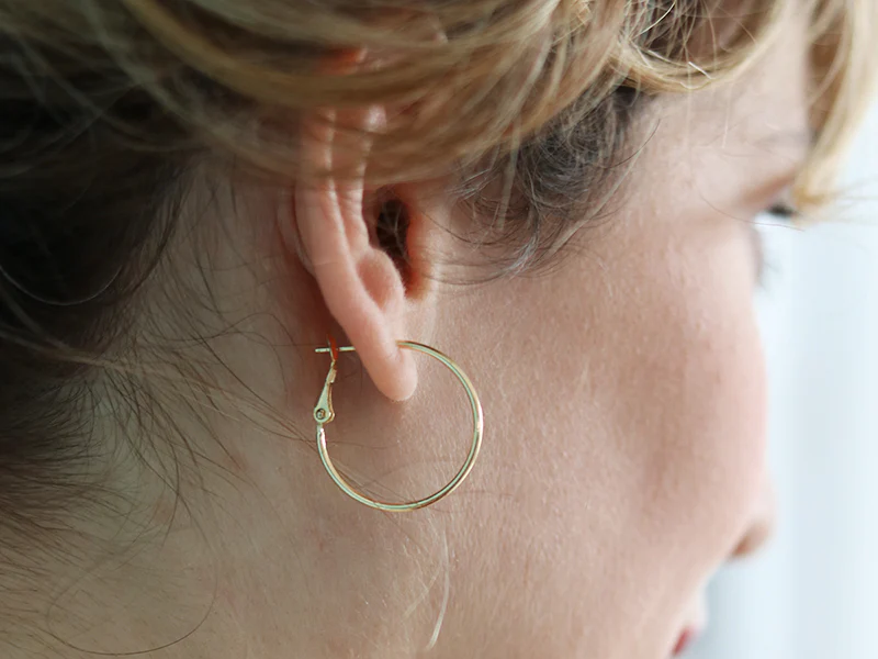 Paire boucles d'oreilles créoles 24 mm -  plaquées or fin 24K - Image 5