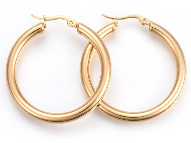 Boucles d'oreilles créoles - acier inoxydable doré - 39 mm
