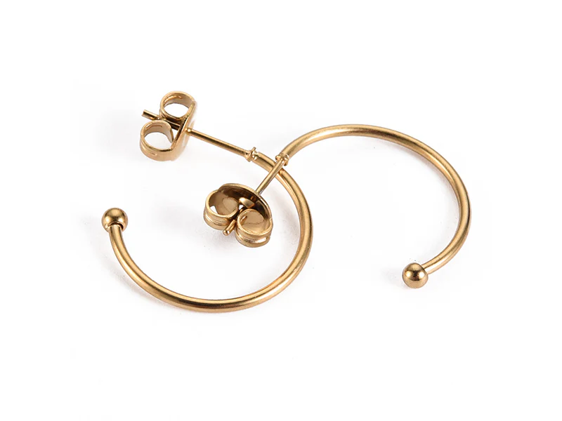 Boucles d'oreilles demi-créoles pour perles heishi - Doré à l'or fin 18k - 19 x 20 x 1.5 mm