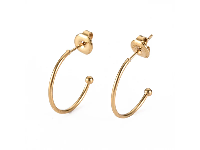 Boucles d'oreilles demi-créoles pour perles heishi - Doré à l'or fin 18k - 19 x 20 x 1.5 mm - Image 2