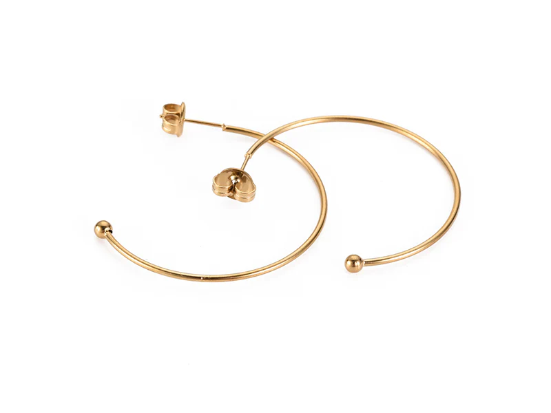 Boucles d'oreilles demi-créoles pour perles heishi - Doré à l'or fin 18k - 36 x 36 mm - Image 3