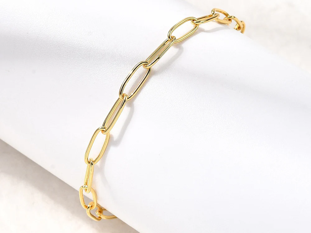 Bracelet chaîne trombone 16,5 cm - laiton doré à l’or fin - Image 4