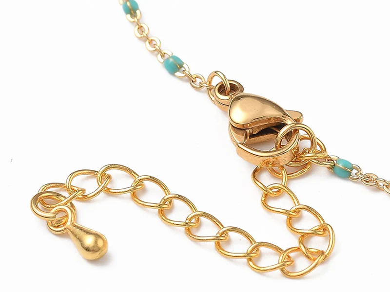 Bracelet chaînette émaillée à petits points turquoise - 18,5 cm - doré à l'or fin 18K - Image 3