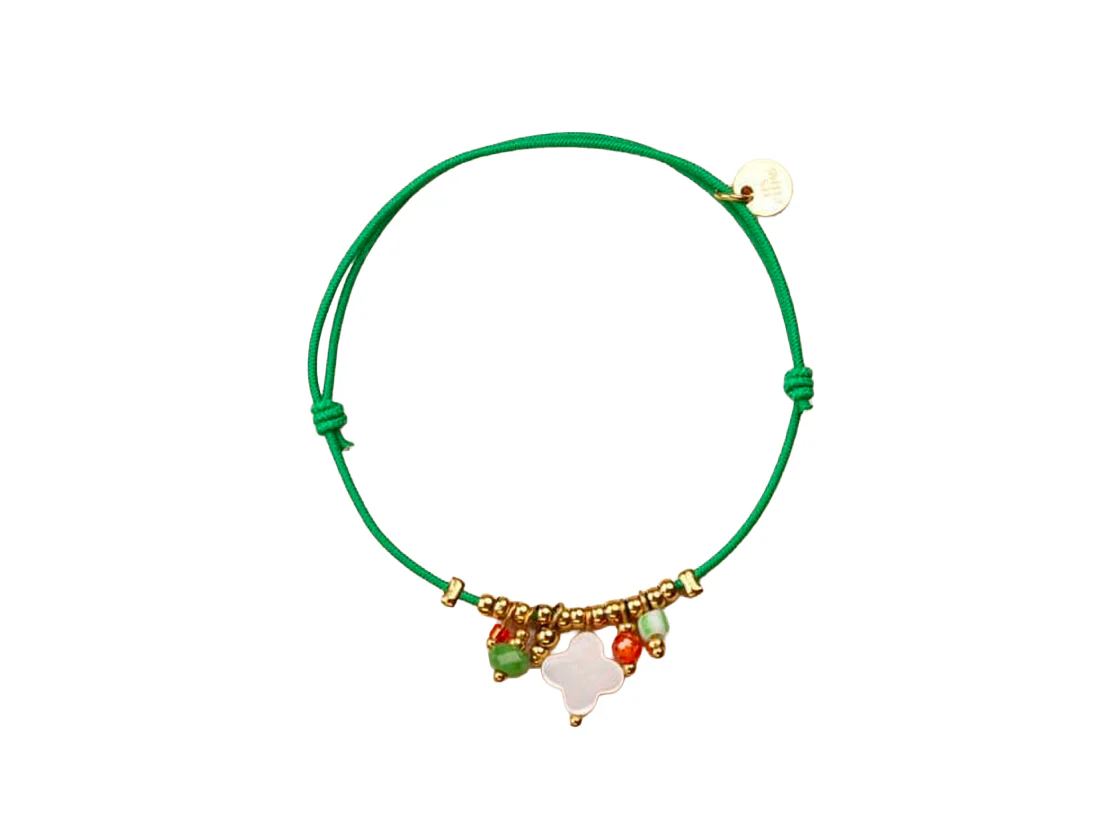 Bracelet élastique vert Trèfle nacré - Les Cléias