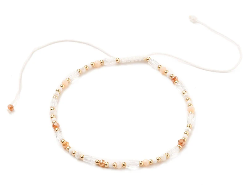Bracelet fin en perles de verre - rose - taille ajustable