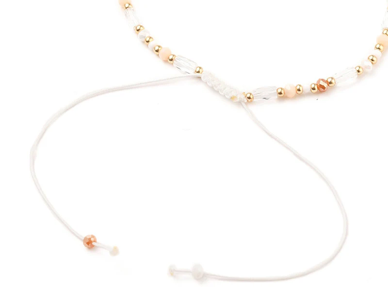 Bracelet fin en perles de verre - rose - taille ajustable - Image 2