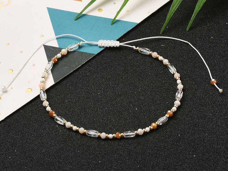 Bracelet fin en perles de verre - rose - taille ajustable - Image 4