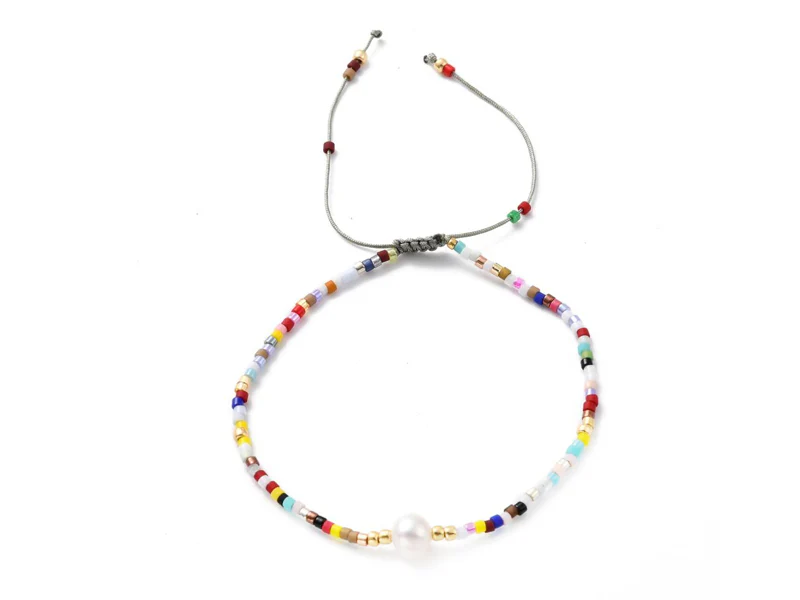 Bracelet nylon tressé réglable perles rocailles et miyuki - Multicolore