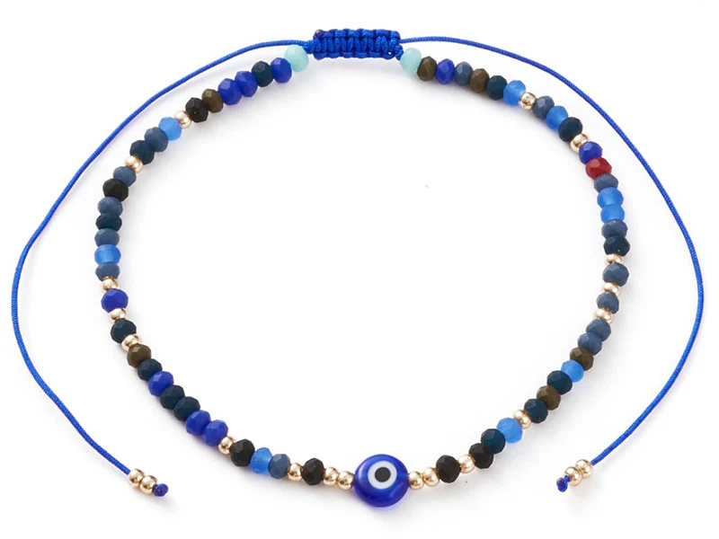 Bracelet perles œil bleu - porte bonheur - taille ajustable