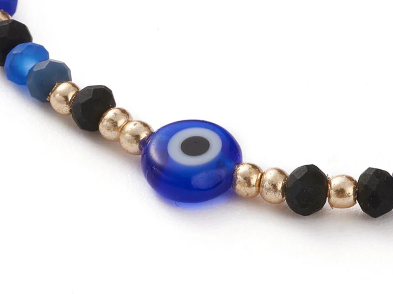 Bracelet perles œil bleu - porte bonheur - taille ajustable - Image 2