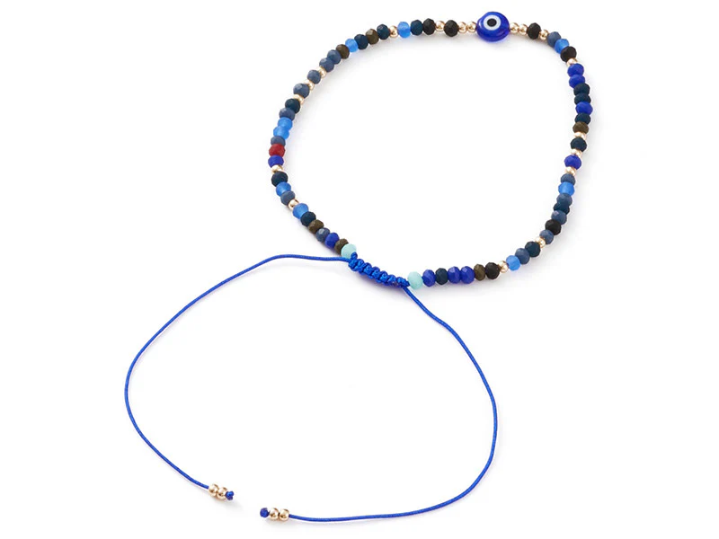 Bracelet perles œil bleu - porte bonheur - taille ajustable - Image 3