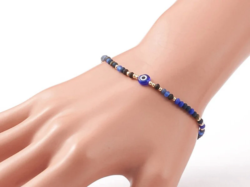 Bracelet perles œil bleu - porte bonheur - taille ajustable - Image 4